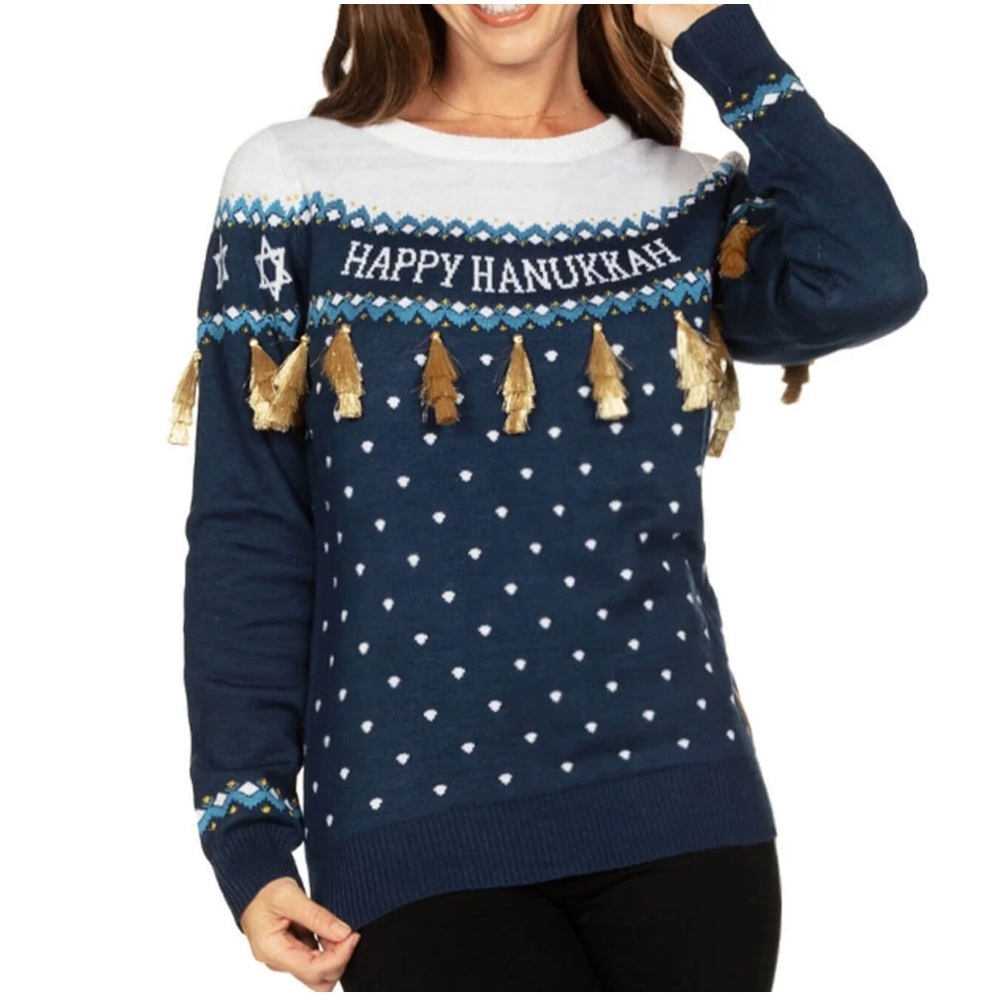 Women's‎ Happy Hanukkah TasselSweater by Tipsy Elves Size XS NWT